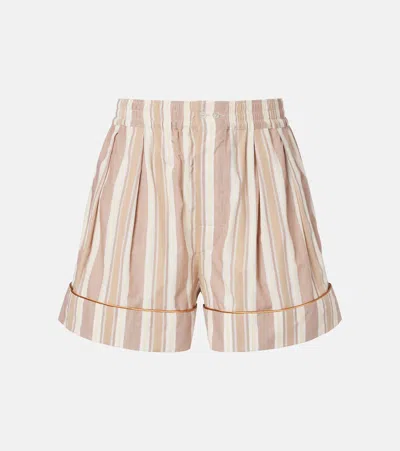 Saint Laurent Striped Cotton Shorts In Sand