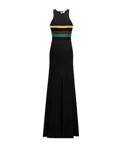 Saint Laurent Striped Crepe Knit Slip Dress In Multi