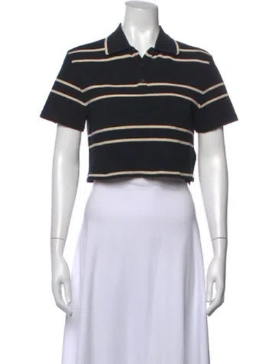 Pre-owned Saint Laurent Striped Crew Neck Polo In Black
