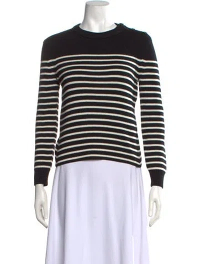 Pre-owned Saint Laurent Striped Crew Neck Sweater In Black