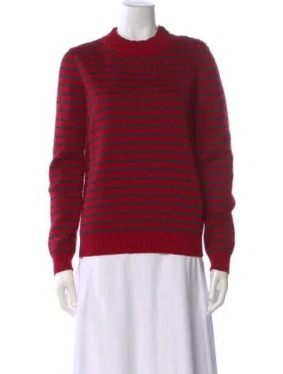 Pre-owned Saint Laurent Striped Crew Neck Sweater In Red