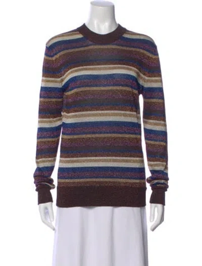 Pre-owned Saint Laurent Striped Crew Neck Sweater In Silver