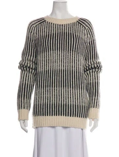 Pre-owned Saint Laurent Striped Crew Neck Sweater In White