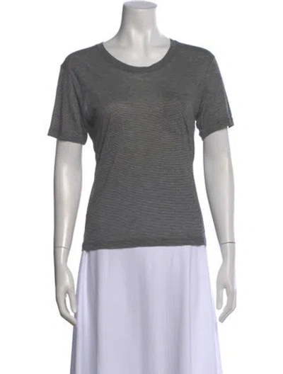 Pre-owned Saint Laurent Striped Crew Neck T-shirt W/ Tags In Gray