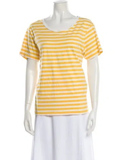 Pre-owned Saint Laurent Striped Crew Neck T-shirt In Yellow