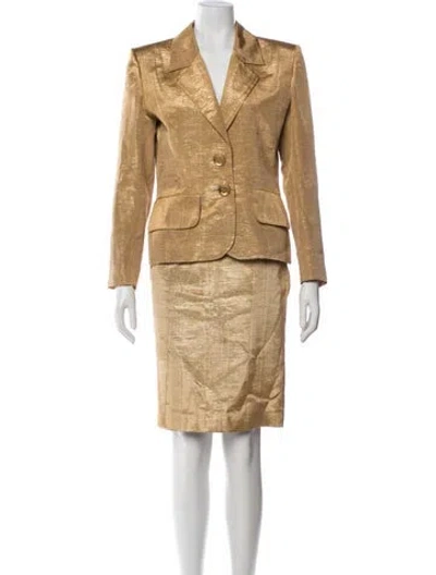Pre-owned Saint Laurent Striped Glitter Accents Skirt Suit In Neutral