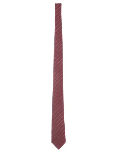 Saint Laurent Striped Jacquard Tie In Burgundy