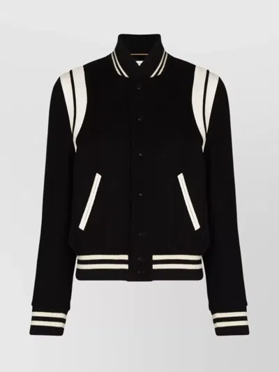 SAINT LAURENT STRIPED KNIT RIBBED BOMBER