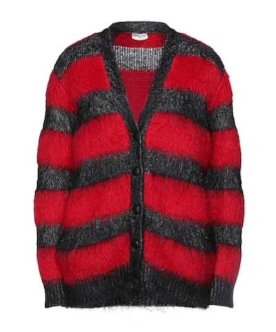 Saint Laurent Striped Knit Suede Jacket In Red