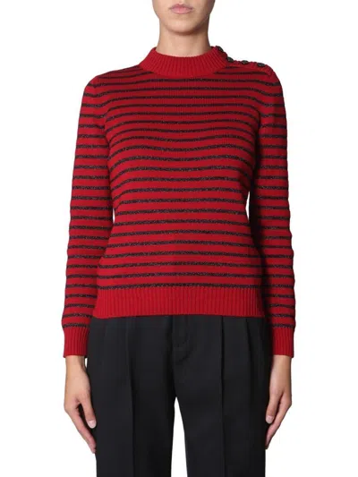 Saint Laurent Striped Knit Sweater In Red