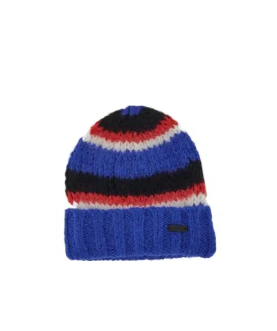 Saint Laurent Striped Knitted Hat In Blue