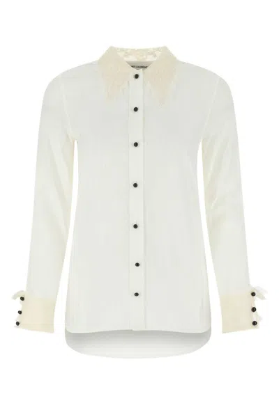 SAINT LAURENT STRIPED LACE EMBROIDERED SHIRT