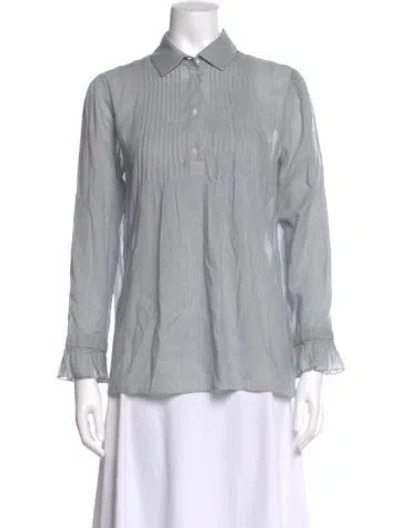 Pre-owned Saint Laurent Striped Long Sleeve Blouse In Blue