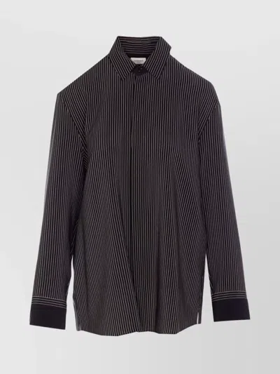 Saint Laurent Striped Long Sleeve Regular Collar Top In Multi