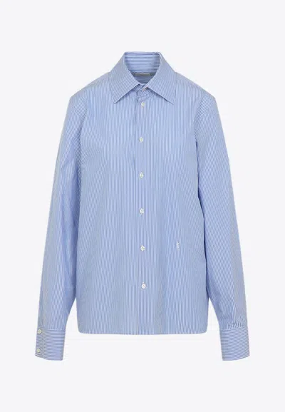 Saint Laurent Striped Long-sleeved Shirt In Blue