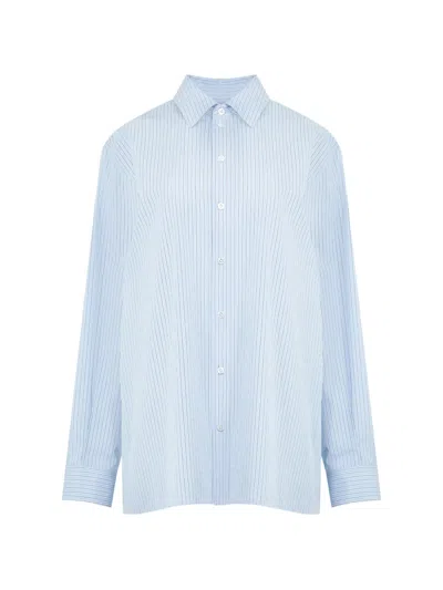 Saint Laurent Striped Long-sleeve Shirt In Blue