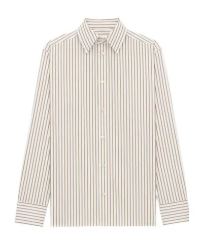 Saint Laurent Striped Long-sleeved Shirt In White
