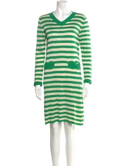 Pre-owned Saint Laurent Striped Mini Dress In Green