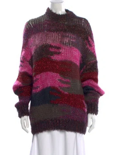 Pre-owned Saint Laurent Striped Mock Neck Sweater In Pink