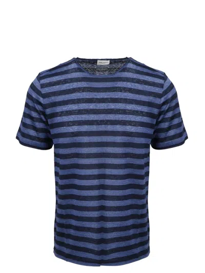 Saint Laurent Striped Monogram T-shirt In Blue