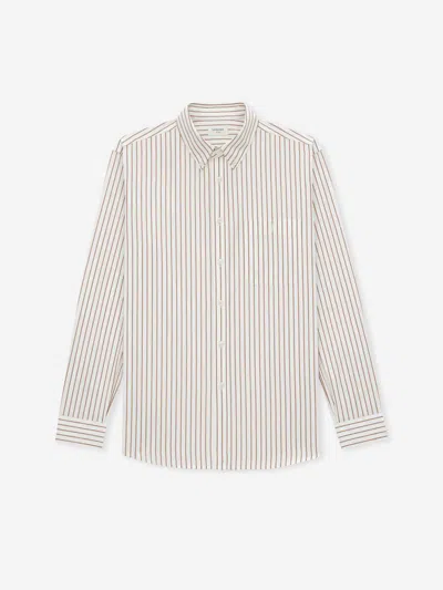 Saint Laurent Cassandre Shirt In Striped Cotton Poplin In Neutral