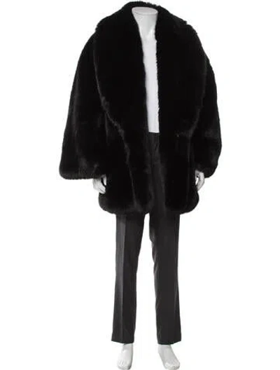 Pre-owned Saint Laurent Striped Overcoat In Black