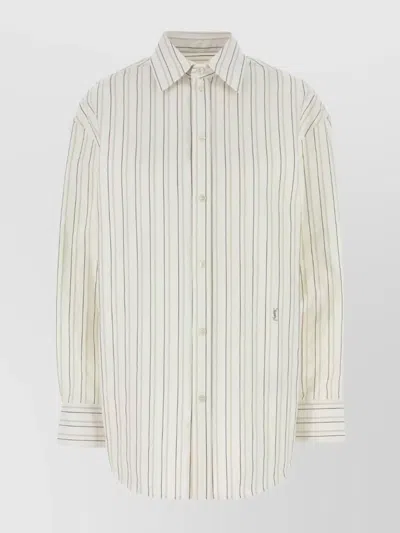 Saint Laurent Striped Pattern Long Sleeves Shirt In Neutral