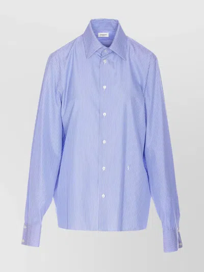 Saint Laurent Striped Pattern Regular Collar Long Sleeves In Blue