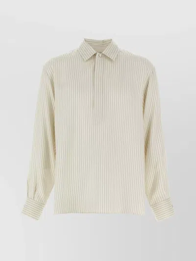 Saint Laurent Striped Pattern Tunic Shirt With Point Collar In Multi