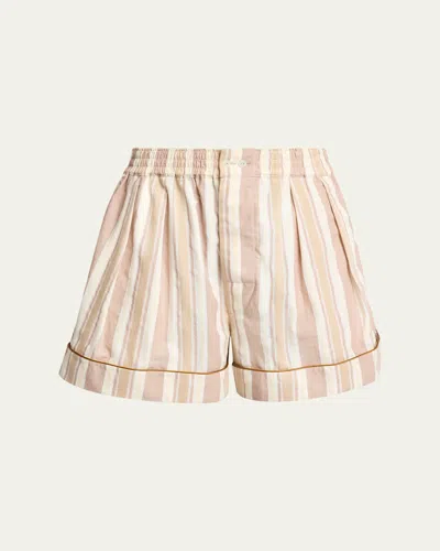 Saint Laurent Striped Pleated Pajama Shorts In Brown