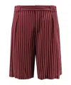 Saint Laurent Men Viscose Shorts With Pinstripe Motif In Burgundy