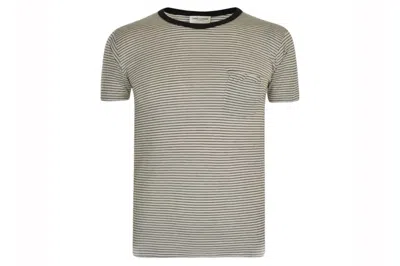 Pre-owned Saint Laurent Striped Pocket T-shirt Natural/black