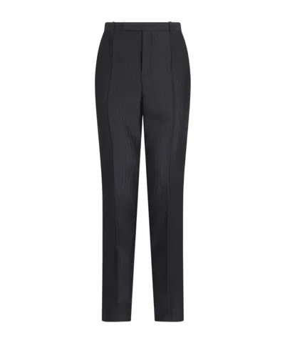 Saint Laurent Striped Pressed-crease Trousers In Black