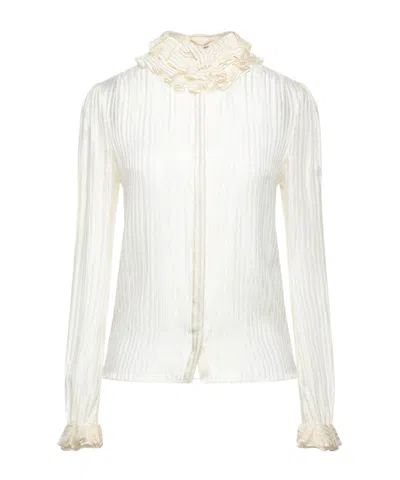 Saint Laurent Striped Ruched Shirt In White
