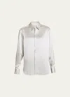 Saint Laurent Striped Satin Button-front Blouse In Marine Nero