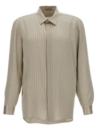 Saint Laurent Striped Satin Shirt In White/black