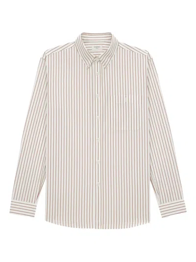 Saint Laurent Cassandre Shirt In Striped Cotton Poplin In Neutral