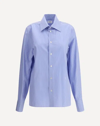 Saint Laurent Embroidered Poplin Cassandre Shirt In Blue