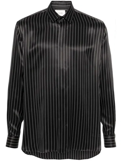 Saint Laurent Striped Silk Satin Shirt Shirts Black