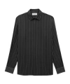 Saint Laurent Ysl Pinstriped Silk Shirt In Black