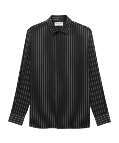 Saint Laurent Logo Print Silk Shirt In Black