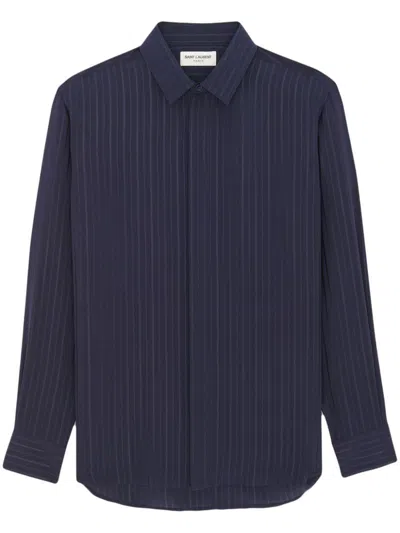 Saint Laurent Striped Long-sleeve Shirt In Striped Motif