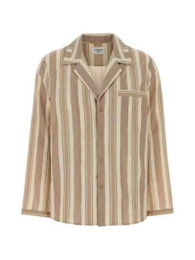 Saint Laurent Striped Cotton Pajama Shirt In Neutral