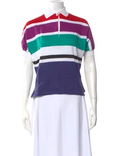 Pre-owned Saint Laurent Striped Short Sleeve Polo In Blue