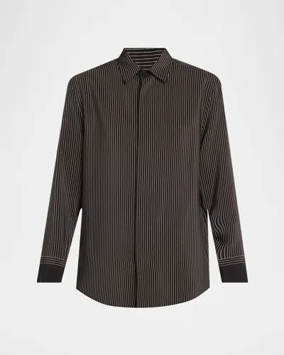 Saint Laurent Striped Silk Button-down Shirt In Black Wht