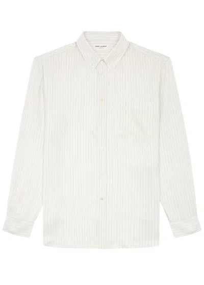 Saint Laurent Striped Silk Crepe De Chine Shirt In Beige