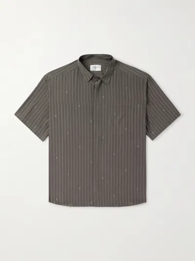 Saint Laurent Shirt In Cassandre Stripe Silk Crepe De Chine In Gray