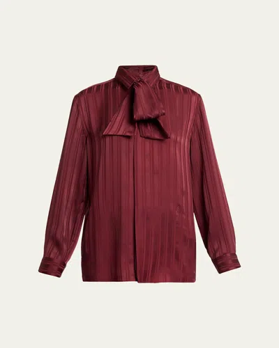Saint Laurent Striped Silk Jacquard Cassandre Lavalliere Blouse In Burgundy