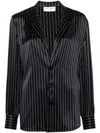 Saint Laurent Striped Silk Button-front Blouse In 黑色