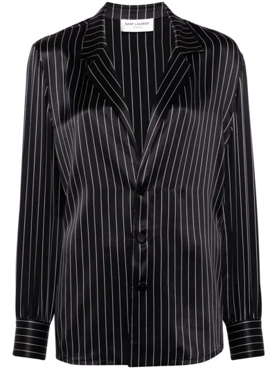 SAINT LAURENT STRIPED SILK PAJAM SHIRT